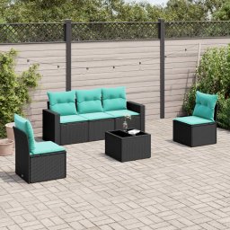 vidaXL 6 részes fekete polyrattan kerti ülőgarnitúra párnával