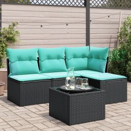 vidaXL 5 részes fekete polyrattan kerti ülőgarnitúra párnával