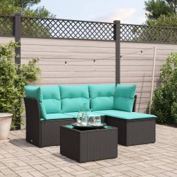 vidaXL 5 részes fekete polyrattan kerti ülőgarnitúra párnával