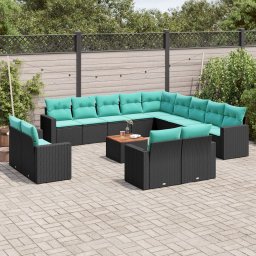 vidaXL 14 részes fekete polyrattan kerti ülőgarnitúra párnákkal