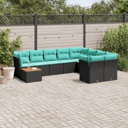 vidaXL 10 részes fekete polyrattan kerti ülőgarnitúra párnával
