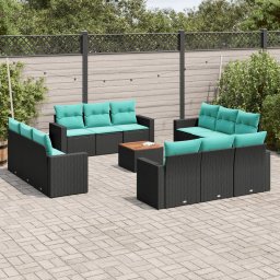 vidaXL 13 részes fekete polyrattan kerti ülőgarnitúra párnákkal