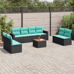 vidaXL 9 részes fekete polyrattan kerti ülőgarnitúra párnával