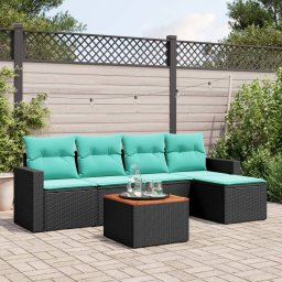 vidaXL 6 részes fekete polyrattan kerti ülőgarnitúra párnával