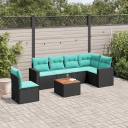 vidaXL 7 részes fekete polyrattan kerti ülőgarnitúra párnákkal