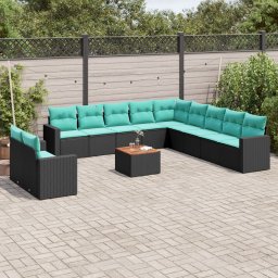 vidaXL 12 részes fekete polyrattan kerti ülőgarnitúra párnákkal