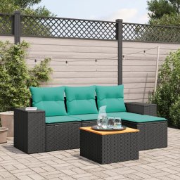 vidaXL 5 részes fekete polyrattan kerti ülőgarnitúra párnával