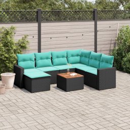 vidaXL 8 részes fekete polyrattan kerti ülőgarnitúra párnával