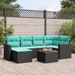 vidaXL 7 részes fekete polyrattan kerti ülőgarnitúra párnákkal