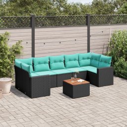 vidaXL 8 részes fekete polyrattan kerti ülőgarnitúra párnával