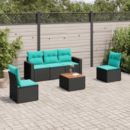vidaXL 6 részes fekete polyrattan kerti ülőgarnitúra párnával