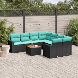 vidaXL 9 részes fekete polyrattan kerti ülőgarnitúra párnával