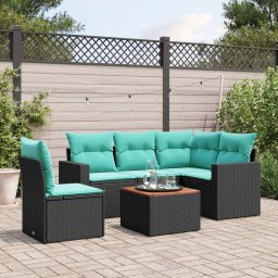 vidaXL 6 részes fekete polyrattan kerti ülőgarnitúra párnával