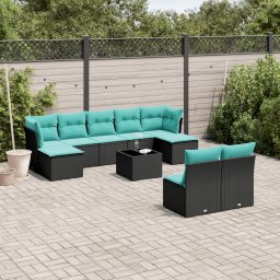 vidaXL 10 részes fekete polyrattan kerti ülőgarnitúra párnával