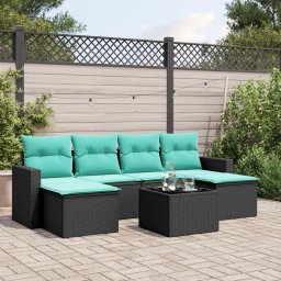vidaXL 7 részes fekete polyrattan kerti ülőgarnitúra párnákkal