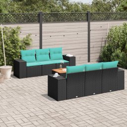 vidaXL 7 részes fekete polyrattan kerti ülőgarnitúra párnákkal