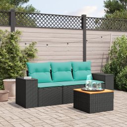 vidaXL 4 részes fekete polyrattan kerti ülőgarnitúra párnával