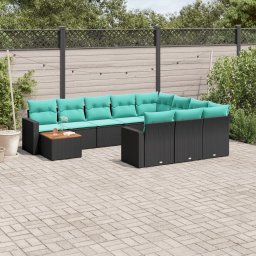vidaXL 11 részes fekete polyrattan kerti ülőgarnitúra párnákkal