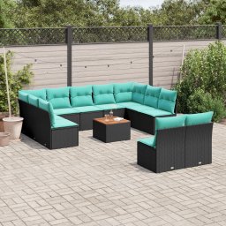 vidaXL 12 részes fekete polyrattan kerti ülőgarnitúra párnákkal