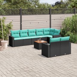 vidaXL 9 részes fekete polyrattan kerti ülőgarnitúra párnával