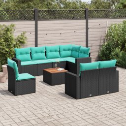 vidaXL 9 részes fekete polyrattan kerti ülőgarnitúra párnával
