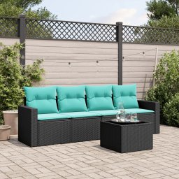 vidaXL 5 részes fekete polyrattan kerti ülőgarnitúra párnával
