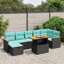 vidaXL 8 részes fekete polyrattan kerti ülőgarnitúra párnával