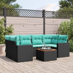 vidaXL 7 részes fekete polyrattan kerti ülőgarnitúra párnákkal
