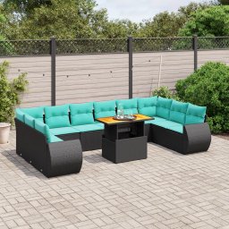 vidaXL 11 részes fekete polyrattan kerti ülőgarnitúra párnákkal