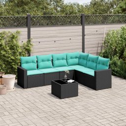 vidaXL 7 részes fekete polyrattan kerti ülőgarnitúra párnákkal