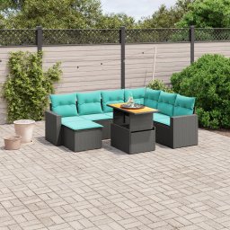 vidaXL 8 részes fekete polyrattan kerti ülőgarnitúra párnával