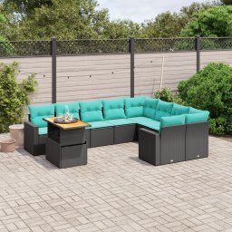 vidaXL 10 részes fekete polyrattan kerti ülőgarnitúra párnával