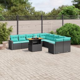 vidaXL 11 részes fekete polyrattan kerti ülőgarnitúra párnákkal