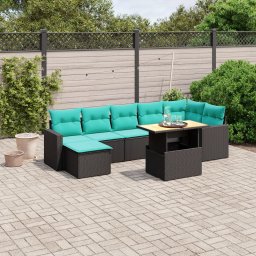 vidaXL 8 részes fekete polyrattan kerti ülőgarnitúra párnával