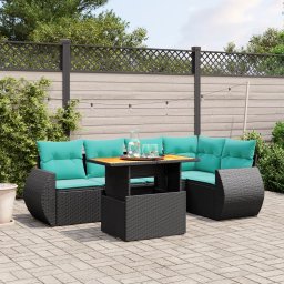 vidaXL 6 részes fekete polyrattan kerti ülőgarnitúra párnával