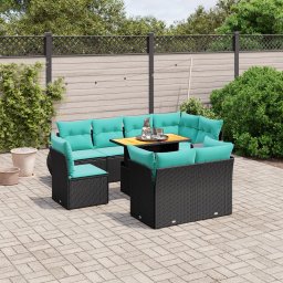 vidaXL 9 részes fekete polyrattan kerti ülőgarnitúra párnával