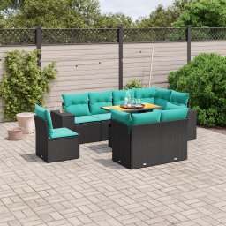 vidaXL 9 részes fekete polyrattan kerti ülőgarnitúra párnával