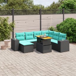 vidaXL 8 részes fekete polyrattan kerti ülőgarnitúra párnával