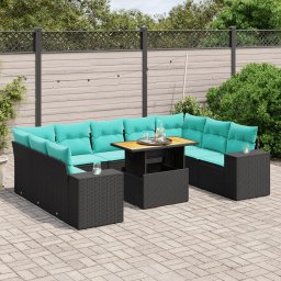 vidaXL 10 részes fekete polyrattan kerti ülőgarnitúra párnával
