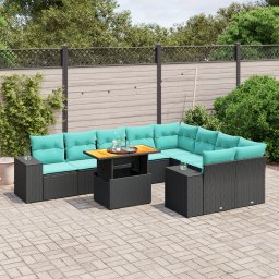vidaXL 10 részes fekete polyrattan kerti ülőgarnitúra párnával