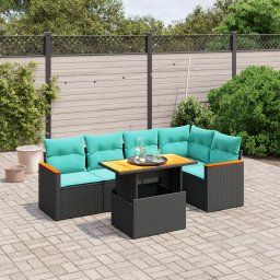 vidaXL 6 részes fekete polyrattan kerti ülőgarnitúra párnával
