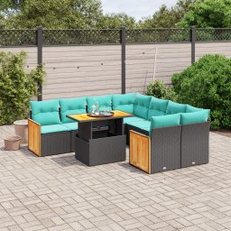 vidaXL 9 részes fekete polyrattan kerti ülőgarnitúra párnával