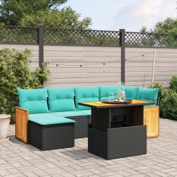 vidaXL 7 részes fekete polyrattan kerti ülőgarnitúra párnákkal