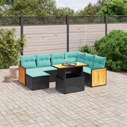 vidaXL 8 részes fekete polyrattan kerti ülőgarnitúra párnával