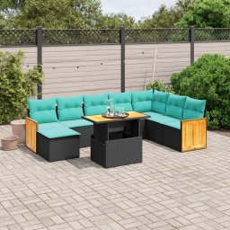 vidaXL 9 részes fekete polyrattan kerti ülőgarnitúra párnával