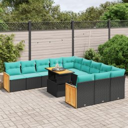vidaXL 11 részes fekete polyrattan kerti ülőgarnitúra párnákkal