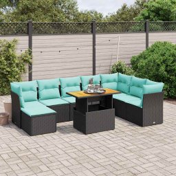 vidaXL 9 részes fekete polyrattan kerti ülőgarnitúra párnával