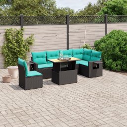 vidaXL 7 részes fekete polyrattan kerti ülőgarnitúra párnákkal