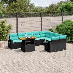 vidaXL 10 részes fekete polyrattan kerti ülőgarnitúra párnával