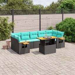 vidaXL 8 részes fekete polyrattan kerti ülőgarnitúra párnával